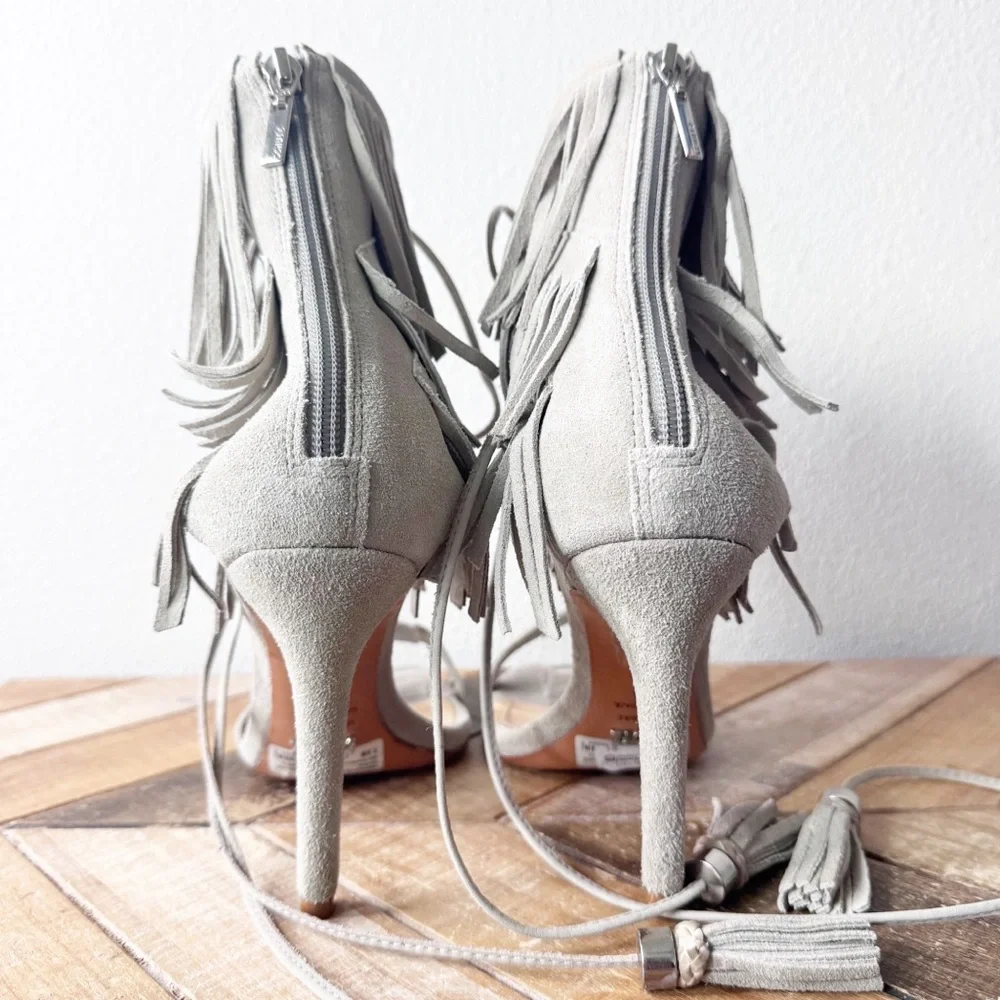 Shultz kagi Fringed Gray/Beige Lace Up Heels - Picture 11 of 16